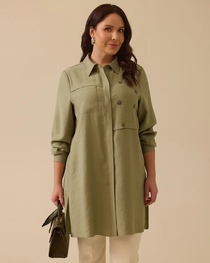Gala-xi Minimalist Uzun Kol Midi Tunik - Gömlek Yaka Günlük