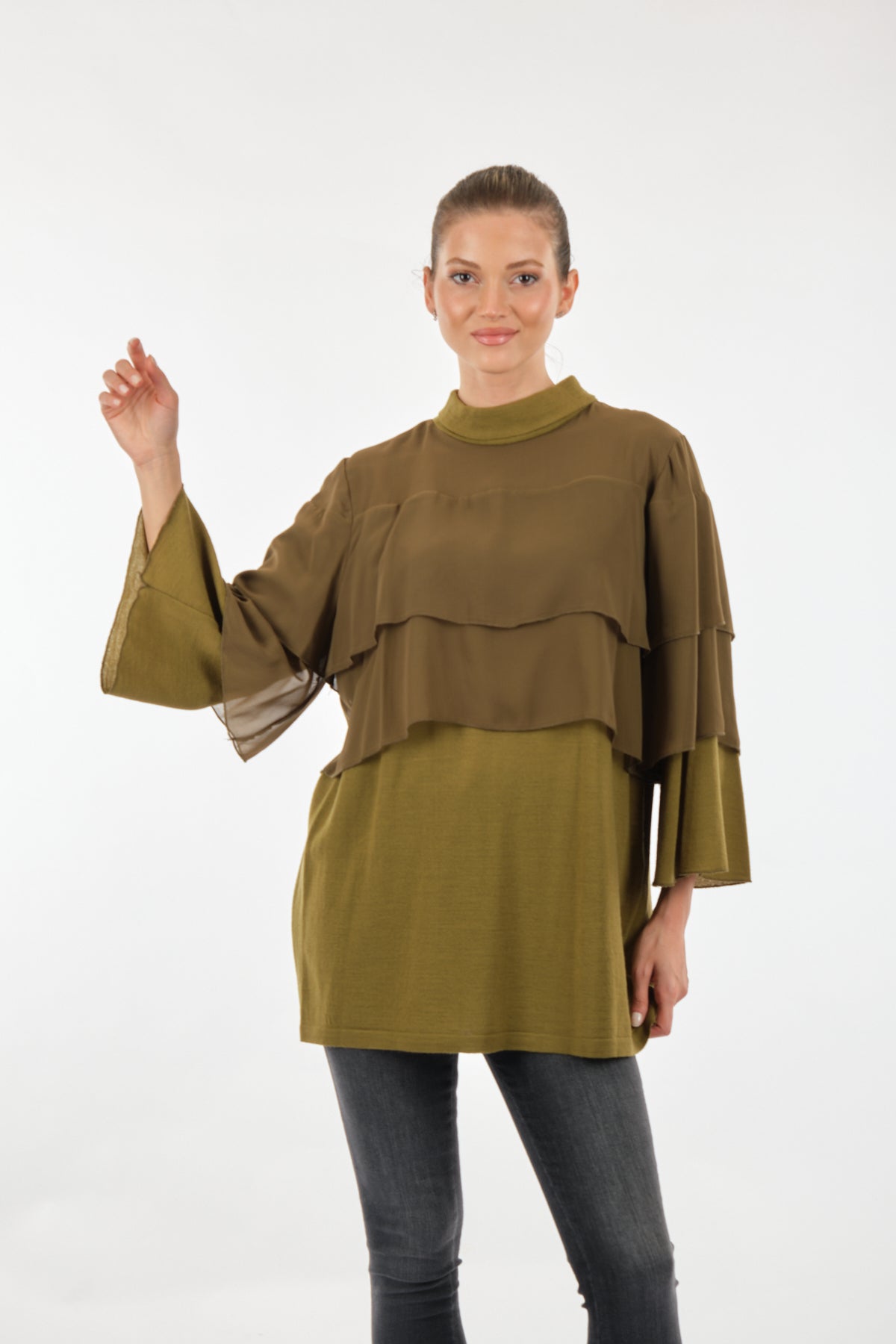 Twomail Katlı Detaylı Şifon Tunik - Oversize Midi Günlük Kadın Translation missing: tr.content.product_image_main