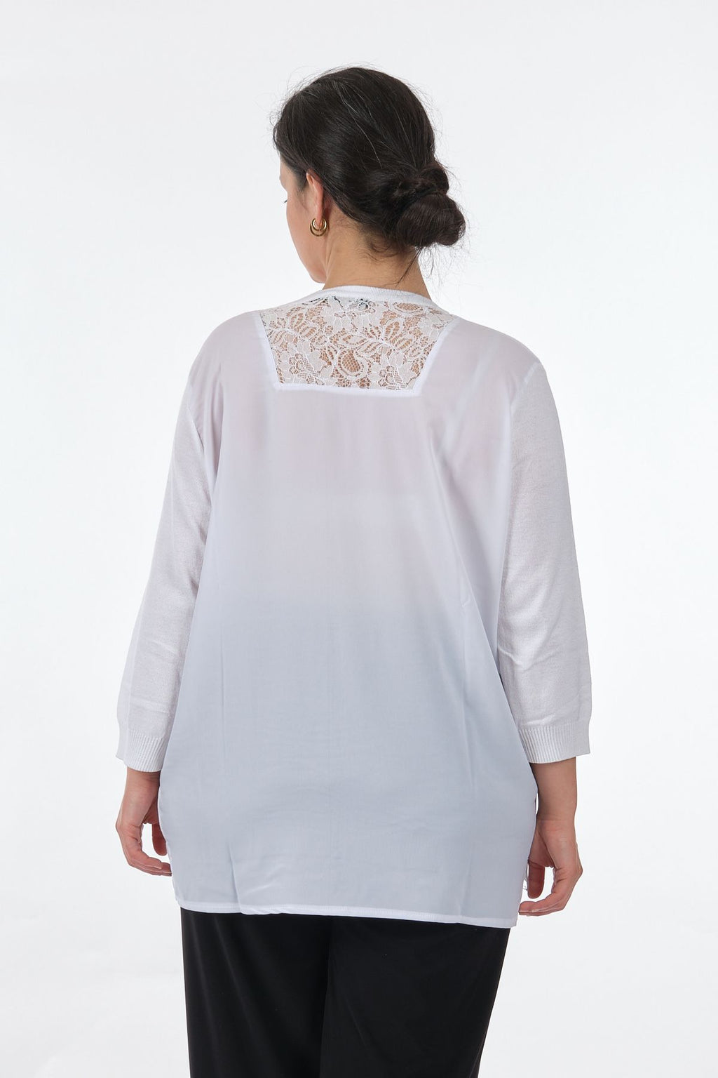 Twomail V Yaka Oversize Minimalist Kadın Bluz - 3/4 Kol - Günlük