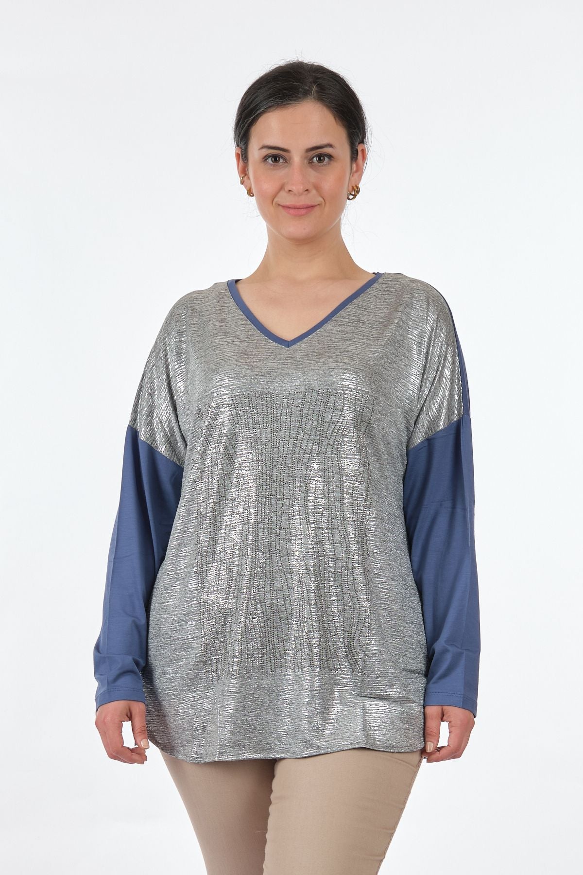 Twomail Oversize V Yaka Midi Bluz - Günlük & Şık Translation missing: tr.content.product_image_secondary