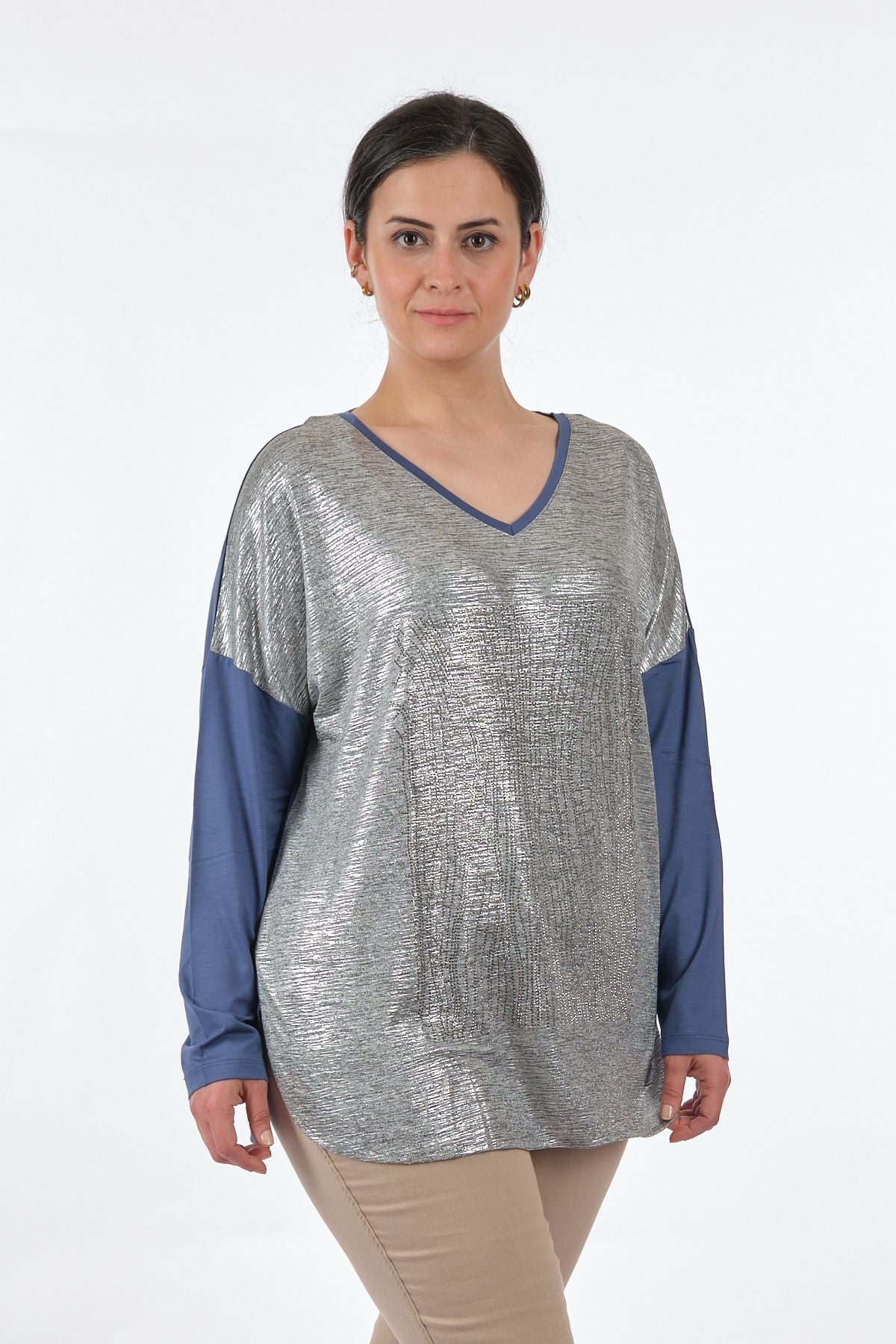 Twomail Oversize V Yaka Midi Bluz - Günlük & Şık