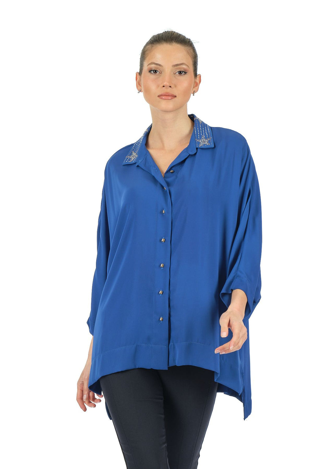 Twomail Oversize Minimalist 3/4 Kol Şifon Gömlek - Günlük Kullanım