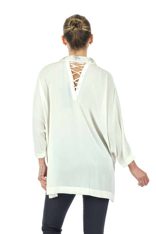 Twomail Oversize Minimalist 3/4 Kol Şifon Gömlek - Günlük Kullanım