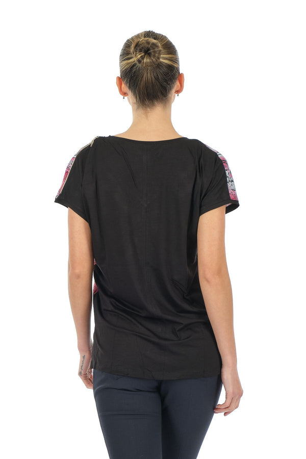 Twomail Oversize V Yaka Yılan Desenli Kadın T-Shirt - Kısa Kol