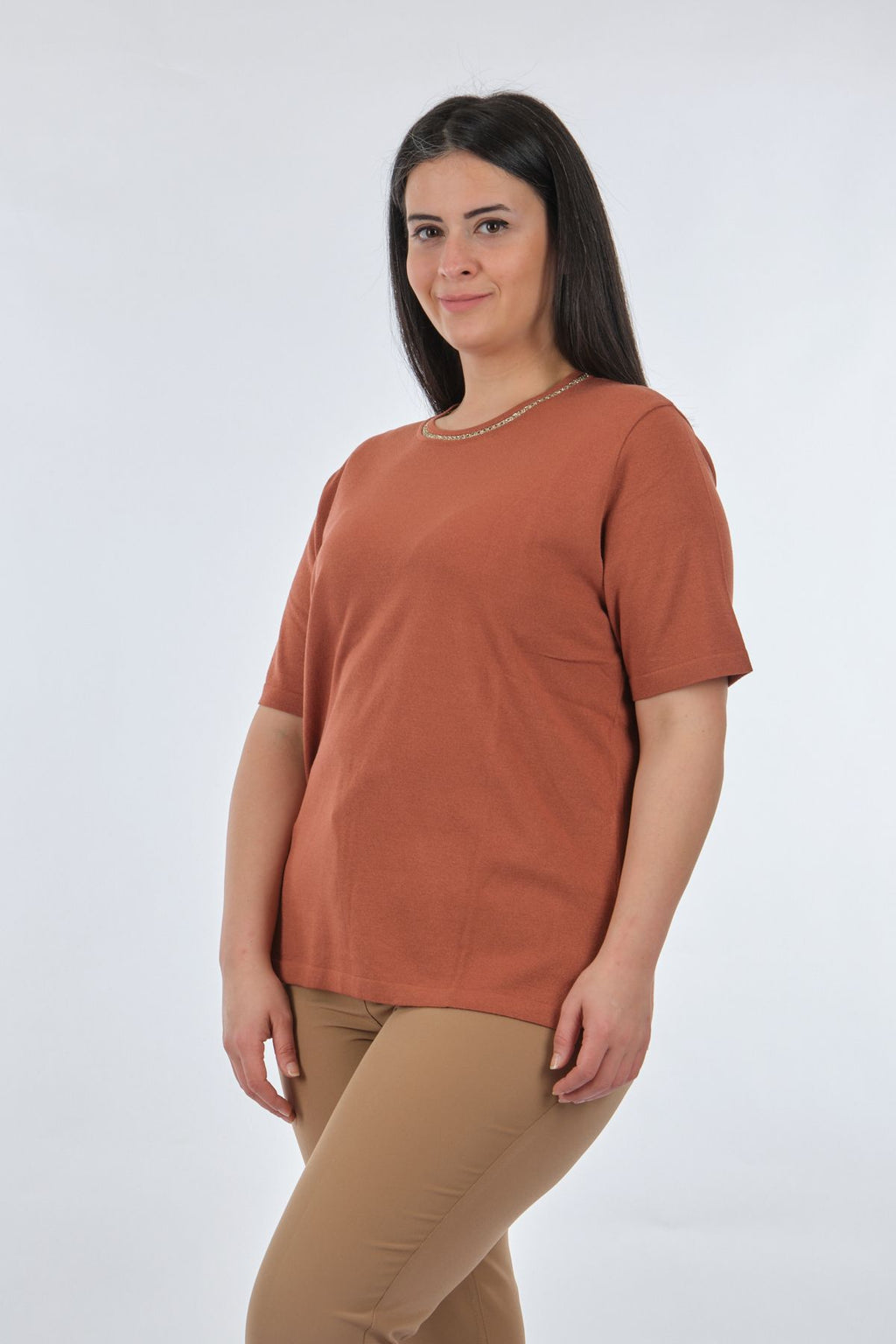Twomail Oversize Minimalist Kadın Triko - Kısa Kol - Günlük