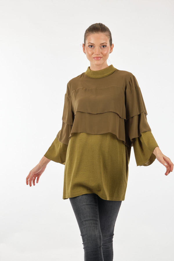 Twomail Katlı Detaylı Şifon Tunik - Oversize Midi Günlük Kadın