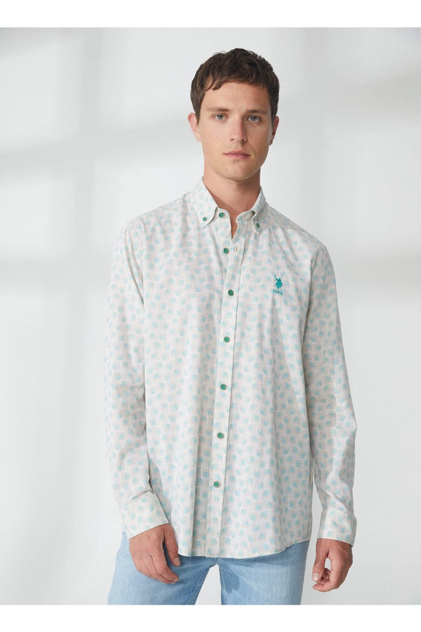 U.S. Polo Assn. Erkek Uzun Kol Geometrik Desen Gömlek - Minimalist Stil