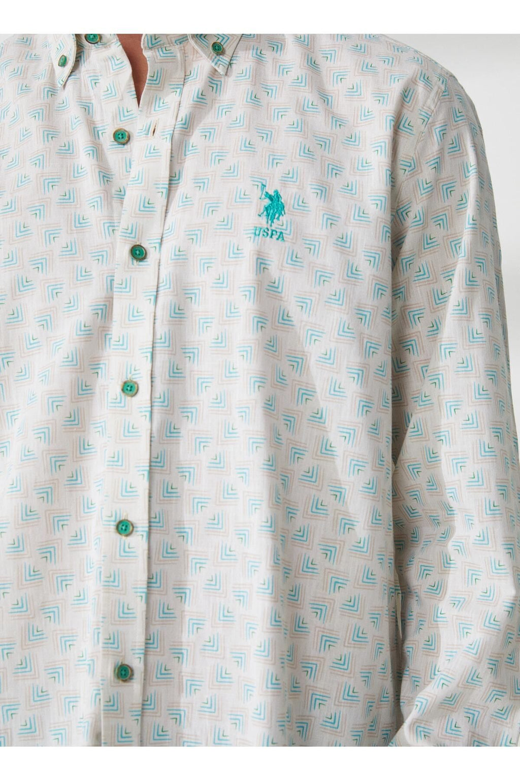 U.S. Polo Assn. Erkek Uzun Kol Geometrik Desen Gömlek - Minimalist Stil