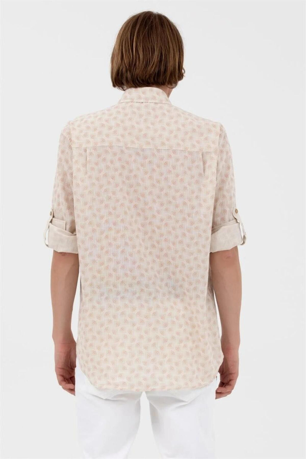 U.S. Polo Assn. Erkek Uzun Kol Geometrik Desen Gömlek - Minimalist Stil