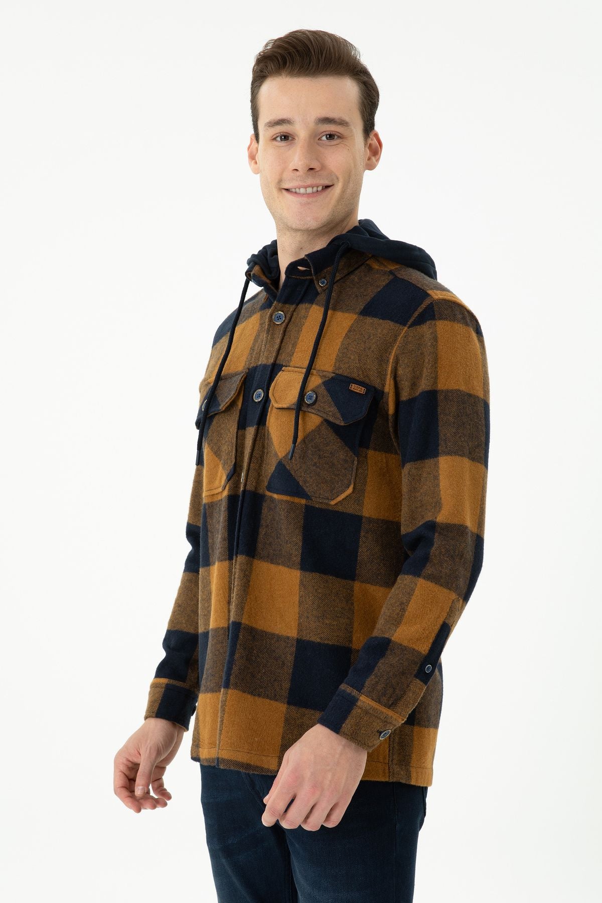 U.S. Polo Assn. Erkek Oversize Flanel Gömlek - Kaban Yaka - Uzun Kol