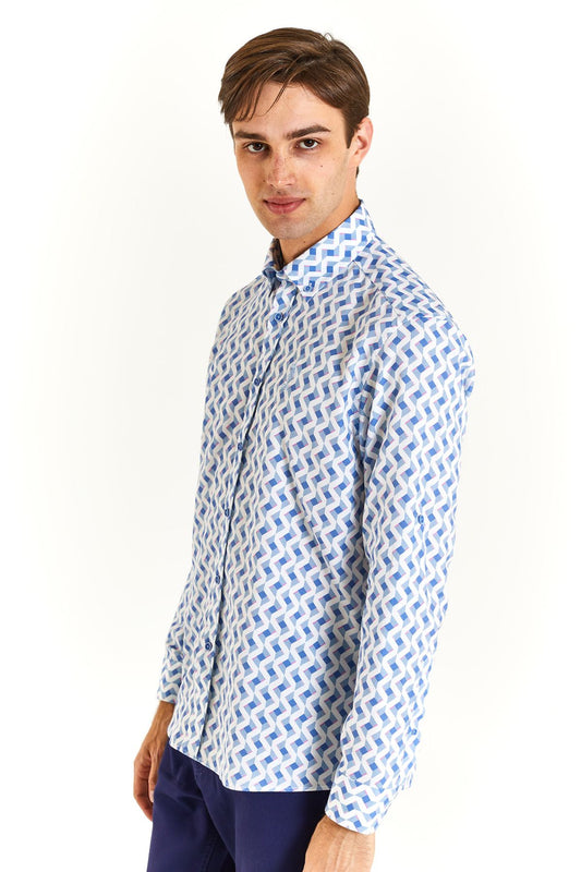U.S. Polo Assn. Geometrik Desen Uzun Kol Erkek Gömlek - Minimalist