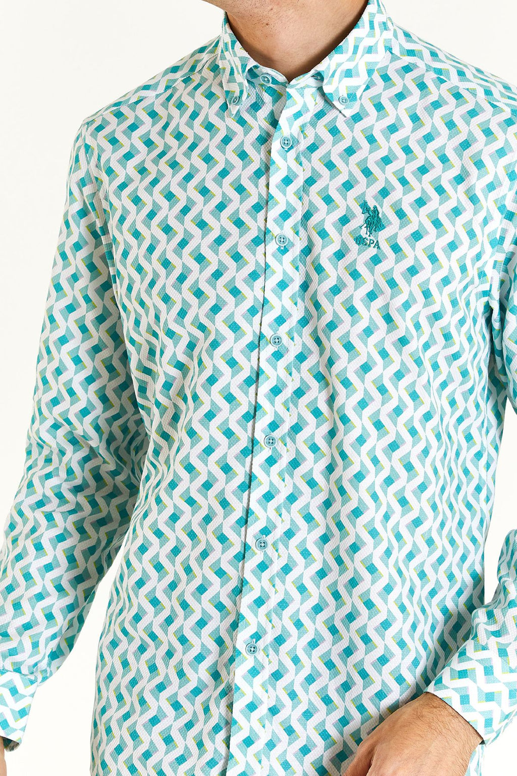 U.S. Polo Assn. Geometrik Desen Uzun Kol Erkek Gömlek - Minimalist