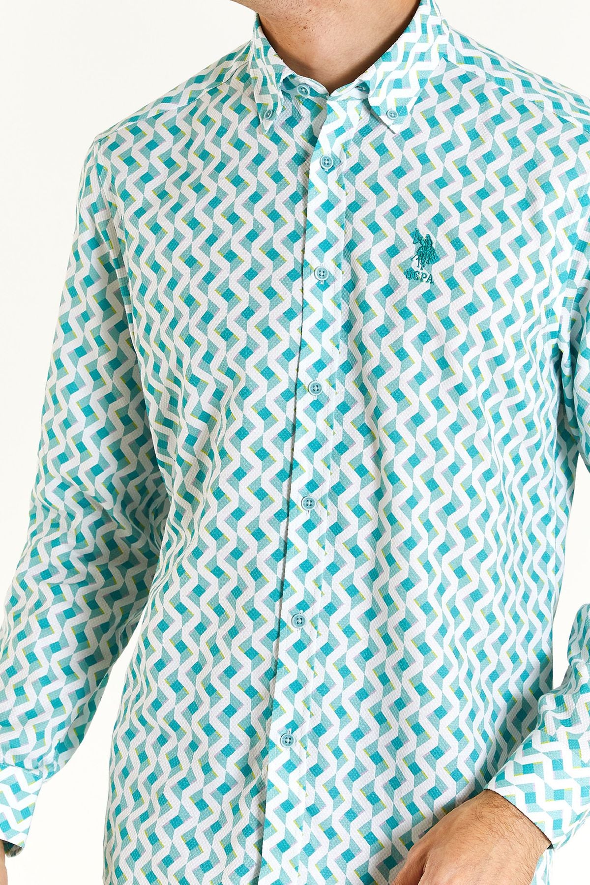 U.S. Polo Assn. Geometrik Desen Uzun Kol Erkek Gömlek - Minimalist