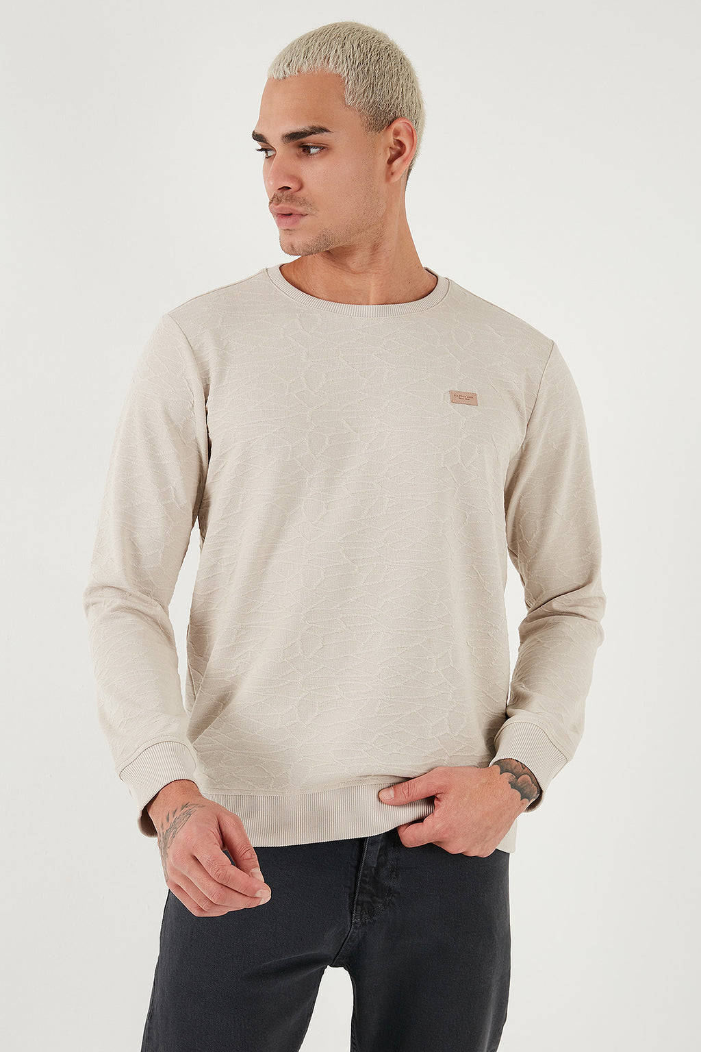 U.S. Polo Assn. Erkek Minimalist Uzun Kol Sweatshirt - Günlük Tarz