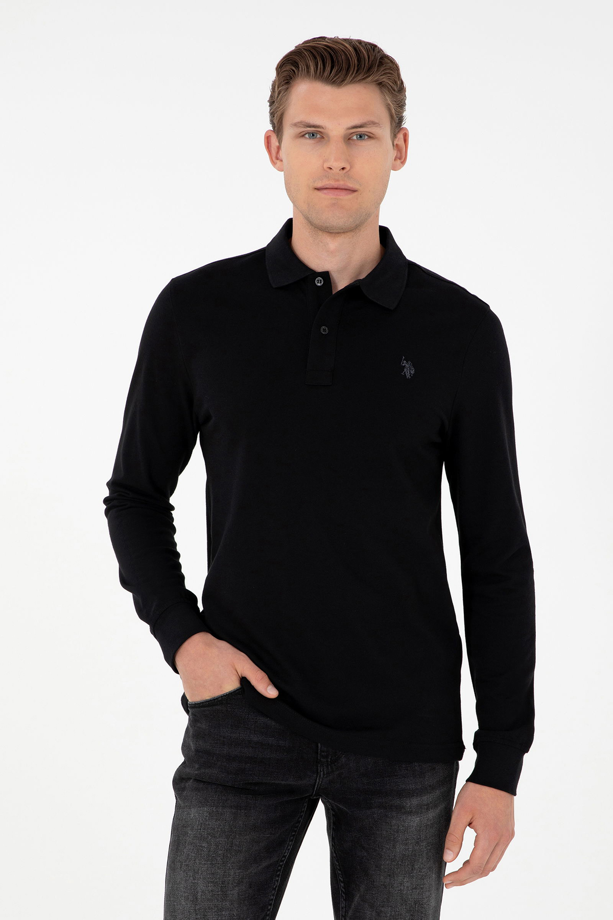 U.S. Polo Assn. Erkek Uzun Kol Polo Yaka Sweatshirt - Günlük Minimalist Stil Translation missing: tr.content.product_image_main