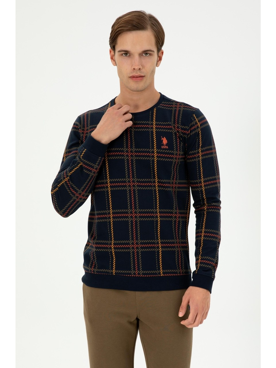 U.S. Polo Assn. Erkek Kareli Desenli Uzun Kol Sweatshirt - Rahat ve Şık Translation missing: ar.content.product_image_main