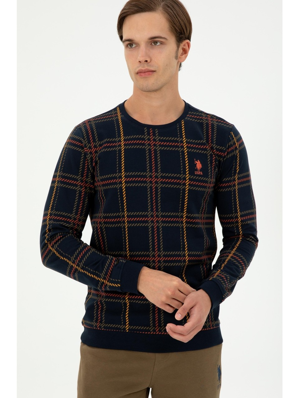 U.S. Polo Assn. Erkek Kareli Desenli Uzun Kol Sweatshirt - Rahat ve Şık Translation missing: ar.content.product_image_secondary
