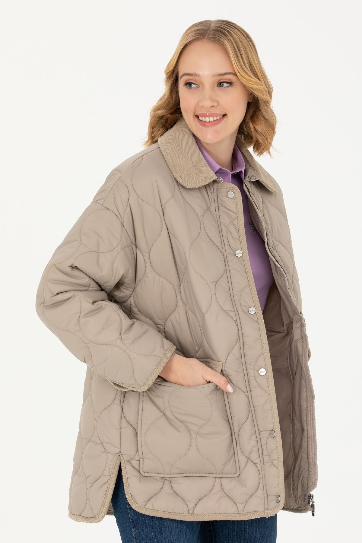 U.S. Polo Assn. Oversize Kapitone Midi Kadın Kaban - Günlük Stil Translation missing: ar.content.product_image_main