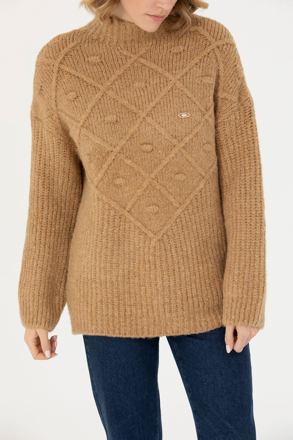 U.S. Polo Assn. Oversize Yüksek Yakalı Kadın Kazak - Minimalist Tarz