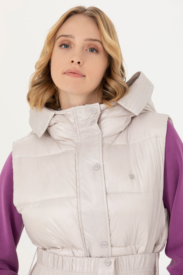 U.S. Polo Assn. Kapüşonlu Oversize Midi Kadın Yelek - Kışlık