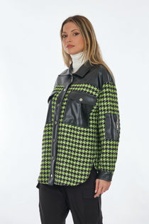 Unique Mode Oversize Gömlek Yaka Kazayağı Desenli Kadın Ceket - Trend