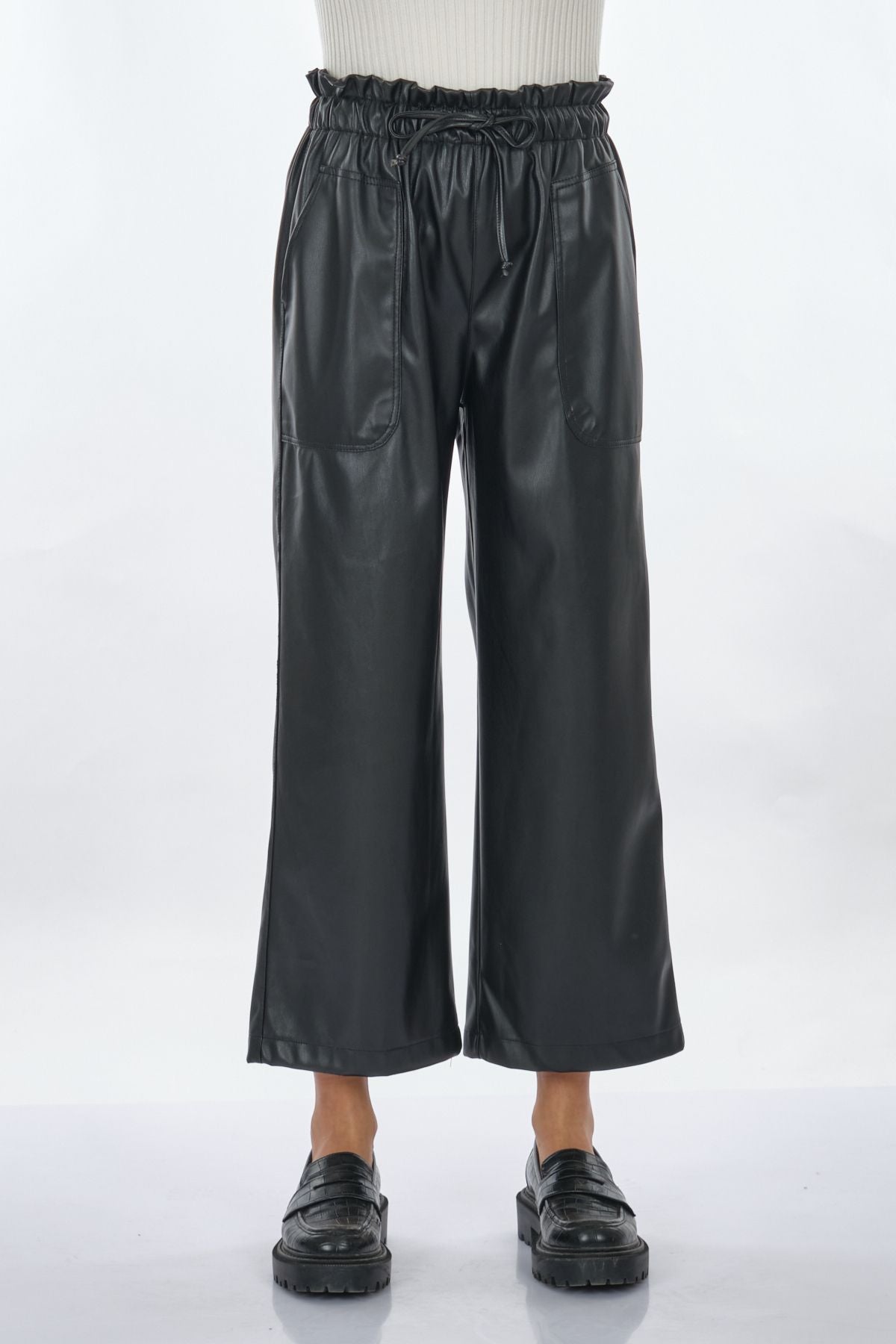 Unique Mode Deri Look Yüksek Bel Midi Crop Pantolon - Günlük Şıklık