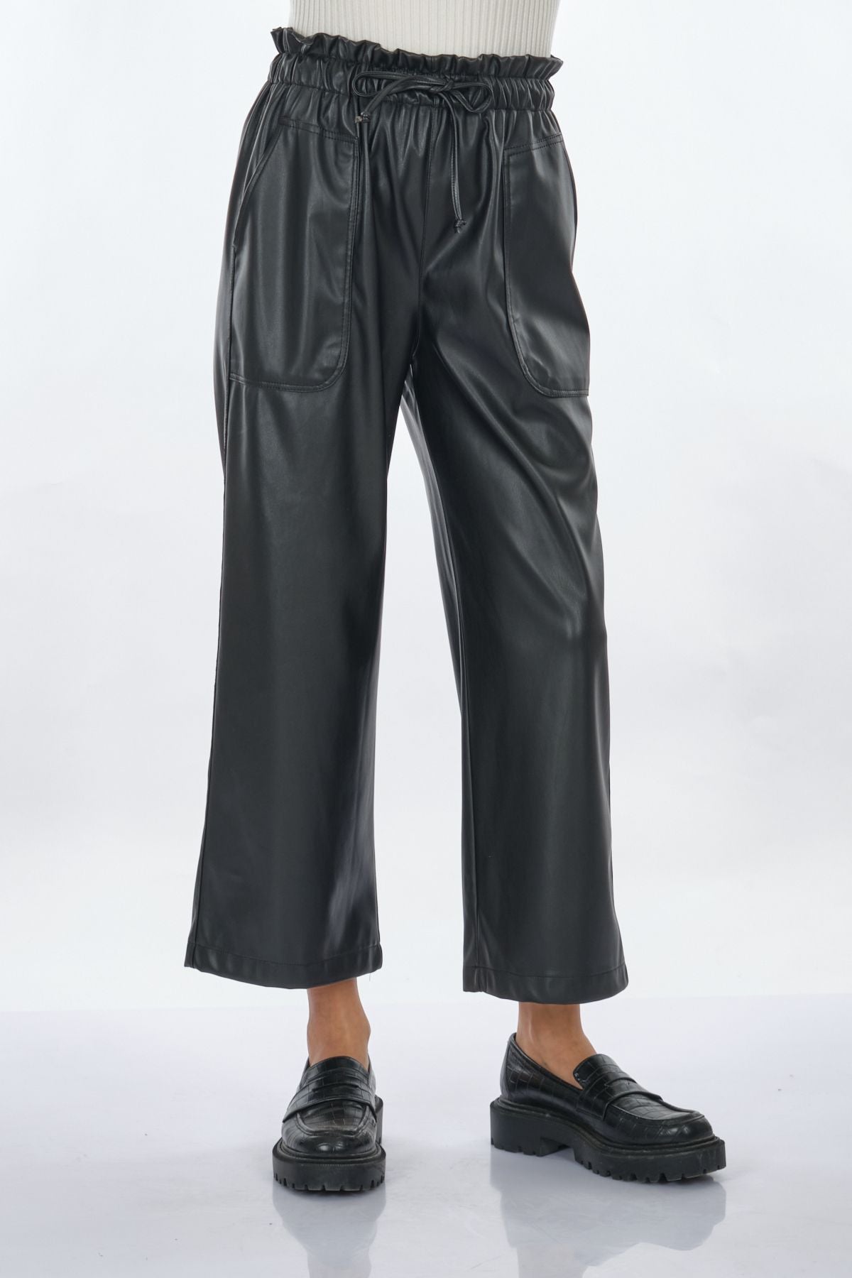 Unique Mode Deri Look Yüksek Bel Midi Crop Pantolon - Günlük Şıklık