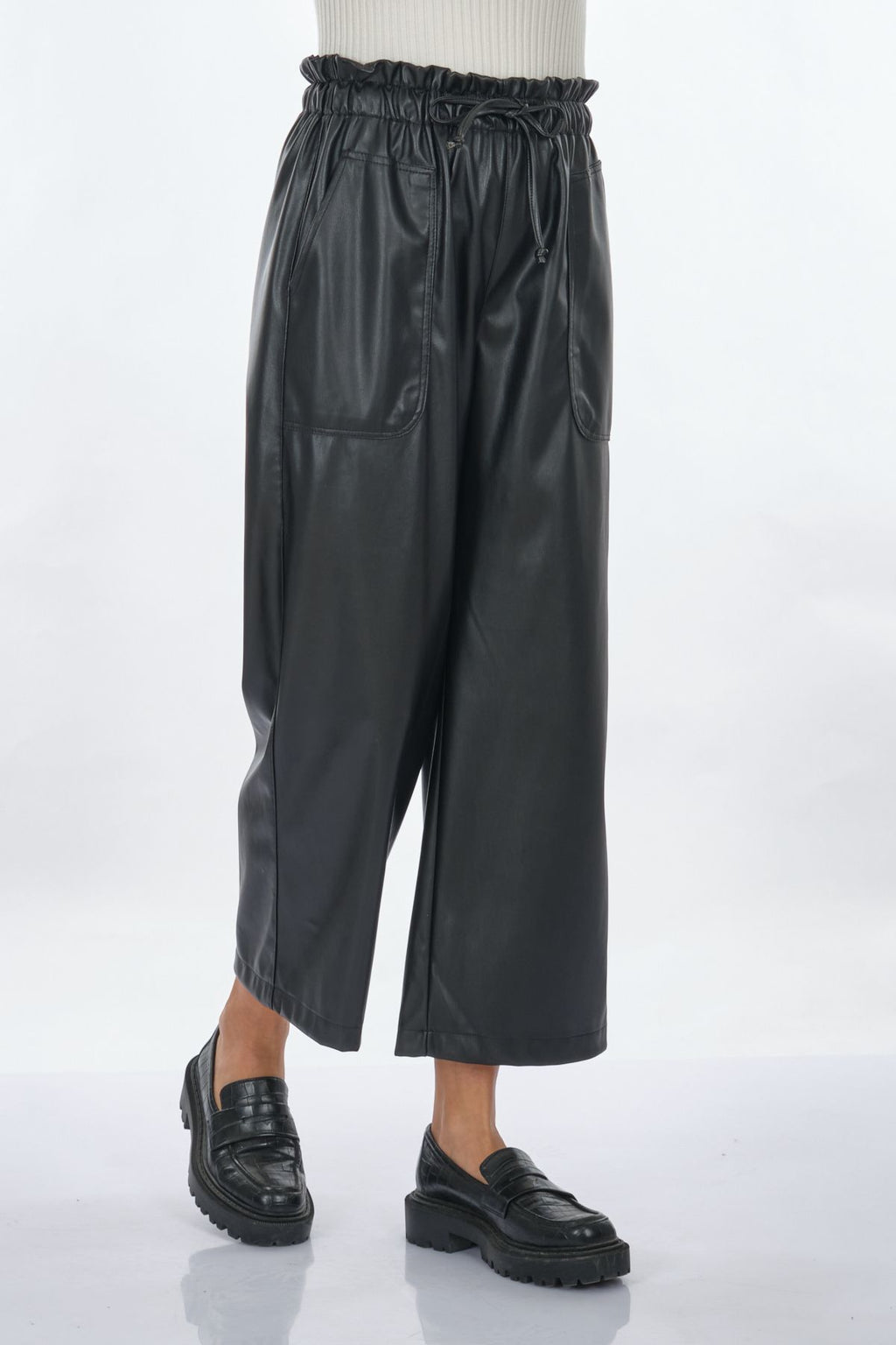 Unique Mode Deri Look Yüksek Bel Midi Crop Pantolon - Günlük Şıklık