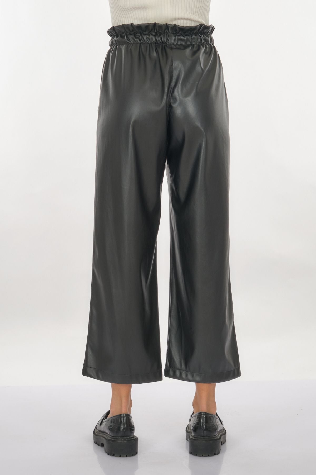 Unique Mode Deri Look Yüksek Bel Midi Crop Pantolon - Günlük Şıklık
