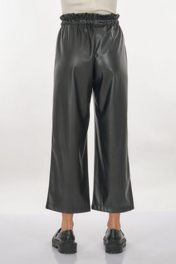 Unique Mode Deri Look Yüksek Bel Midi Crop Pantolon - Günlük Şıklık