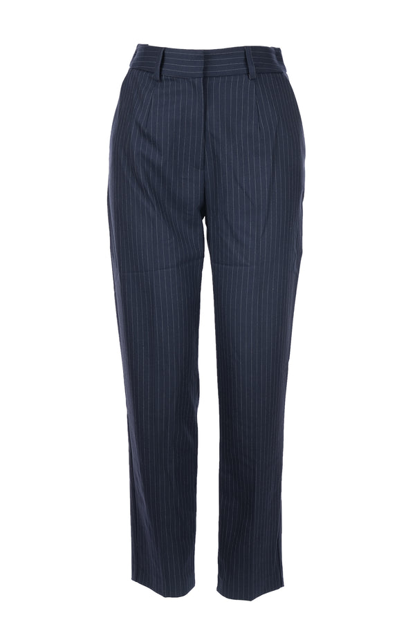 Unique Mode Minimalist Çizgili Midi Kadın Pantolon - Yüksek Bel