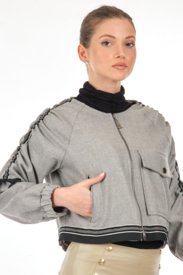 Unique Mode Minimalist Crop Ceket - Büzgülü Kollu - Oversize