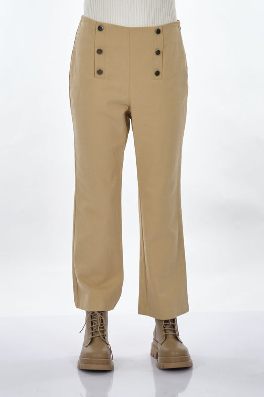Unique Mode Minimalist Yüksek Bel Midi Pantolon - Düğme Detay