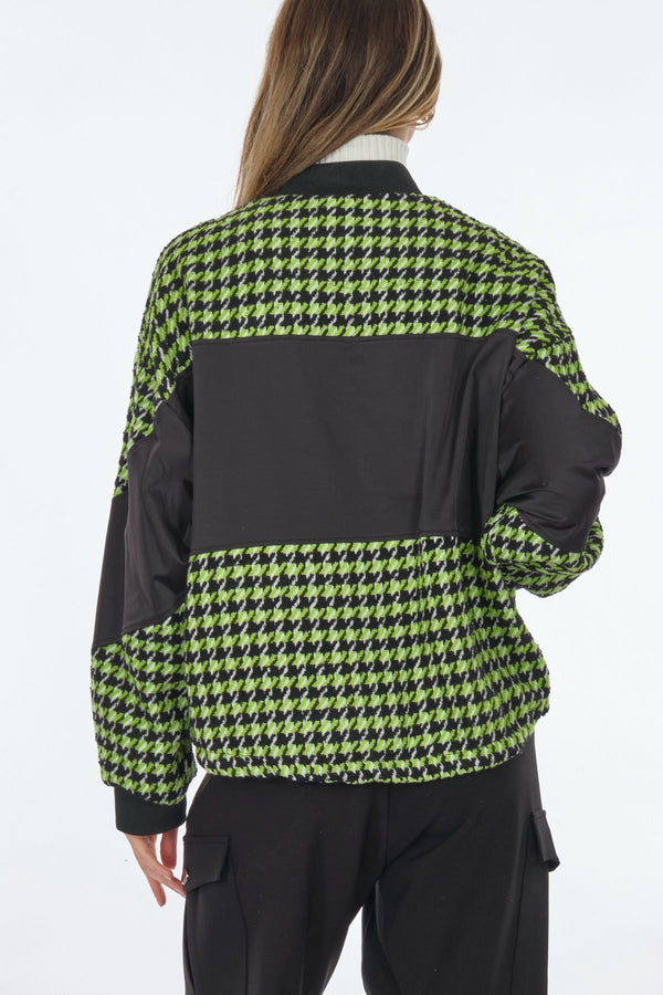 Unique Mode Oversize Houndstooth Desenli Fermuarlı Kadın Ceket - Günlük Şıklık