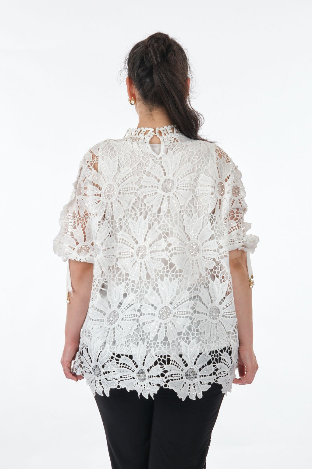 Vedi-bb Dantel Detaylı Oversize Midi Kadın Bluz - Günlük & Özel Gün