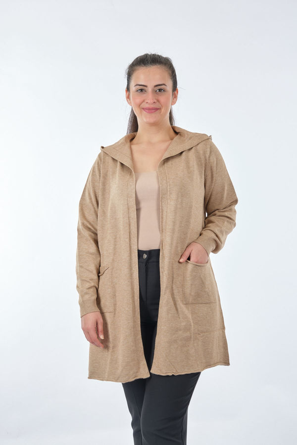 Vedi-bb Minimalist Oversize Kapüşonlu Midi Kadın Ceket