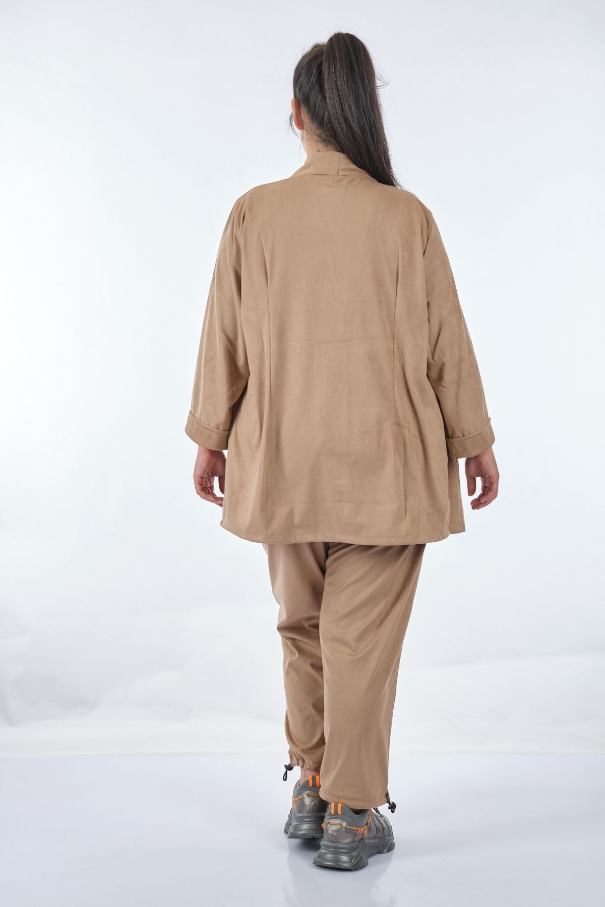 Vedi-bb Oversize Kadife Ceket Takım - Minimalist Günlük Stil - 3/4 Kol