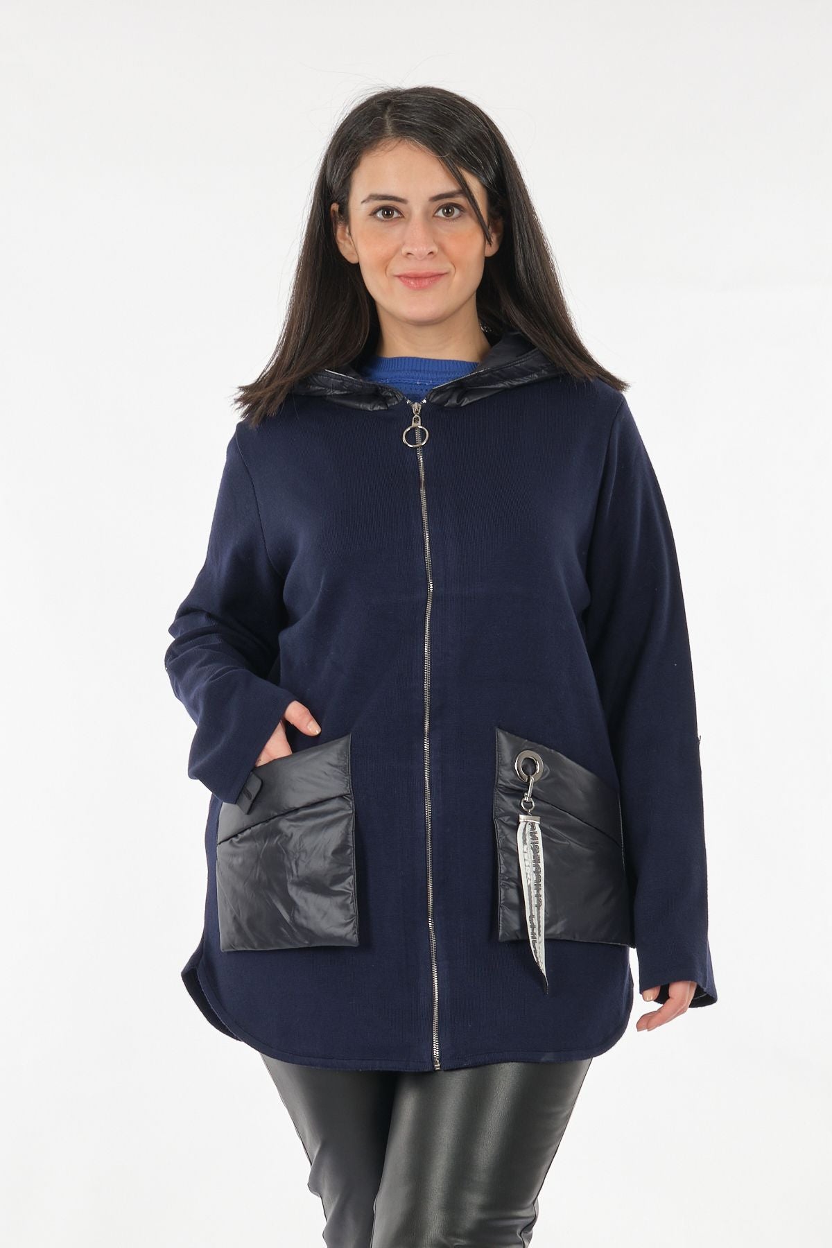 Vedi-bb Oversize Kapüşonlu Midi Kadın Ceket - Günlük Kışlık Translation missing: ar.content.product_image_main