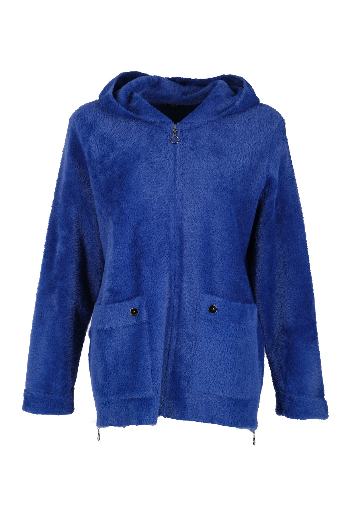 Vedi-bb Oversize Peluş Kapüşonlu Kadın Ceket - Rahat ve Şık