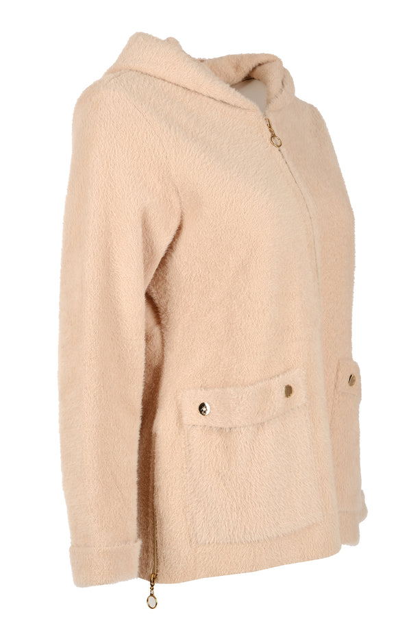 Vedi-bb Oversize Peluş Kapüşonlu Kadın Ceket - Rahat ve Şık