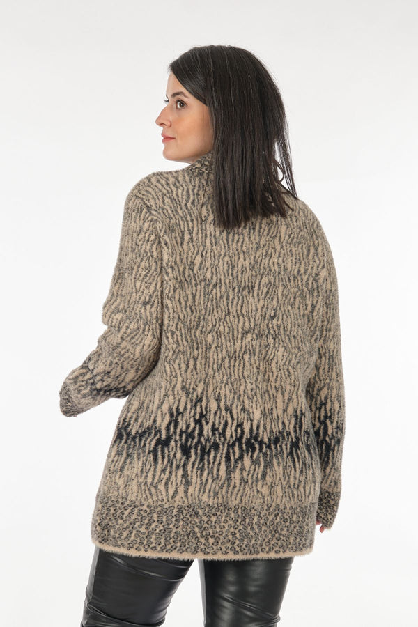 Vedi-bb Oversize Leopar Desenli Midi Kadın Ceket - Günlük Şıklık