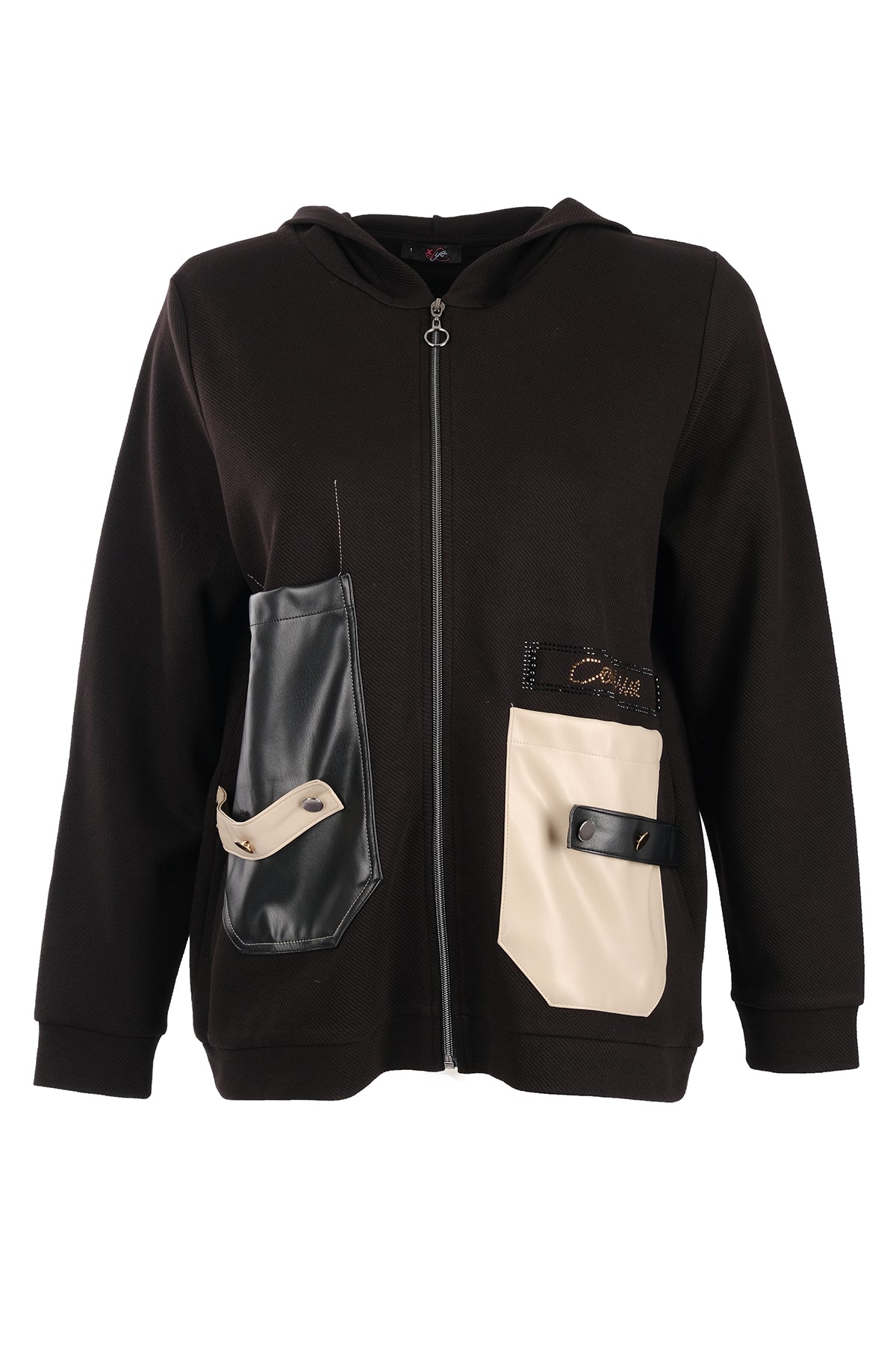 Vedi-bb Oversize Kapüşonlu Fermuarlı Cep Detaylı Kadın Ceket - Minimalist Streetwear Translation missing: ar.content.product_image_main