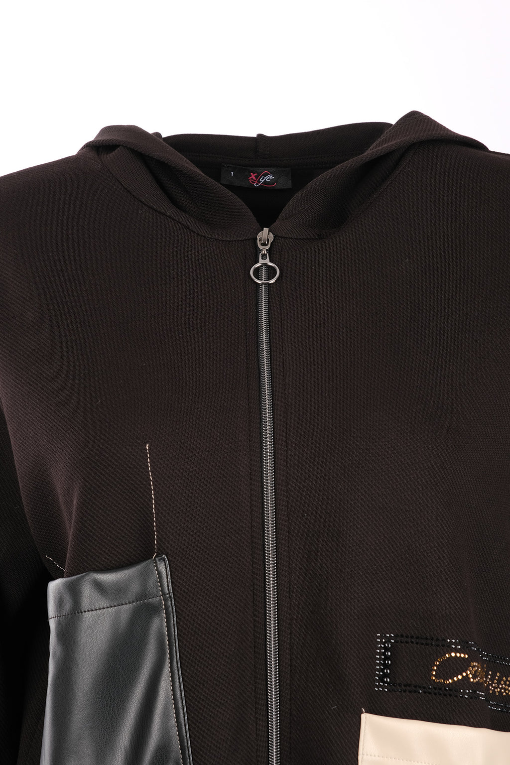 Vedi-bb Oversize Kapüşonlu Fermuarlı Cep Detaylı Kadın Ceket - Minimalist Streetwear