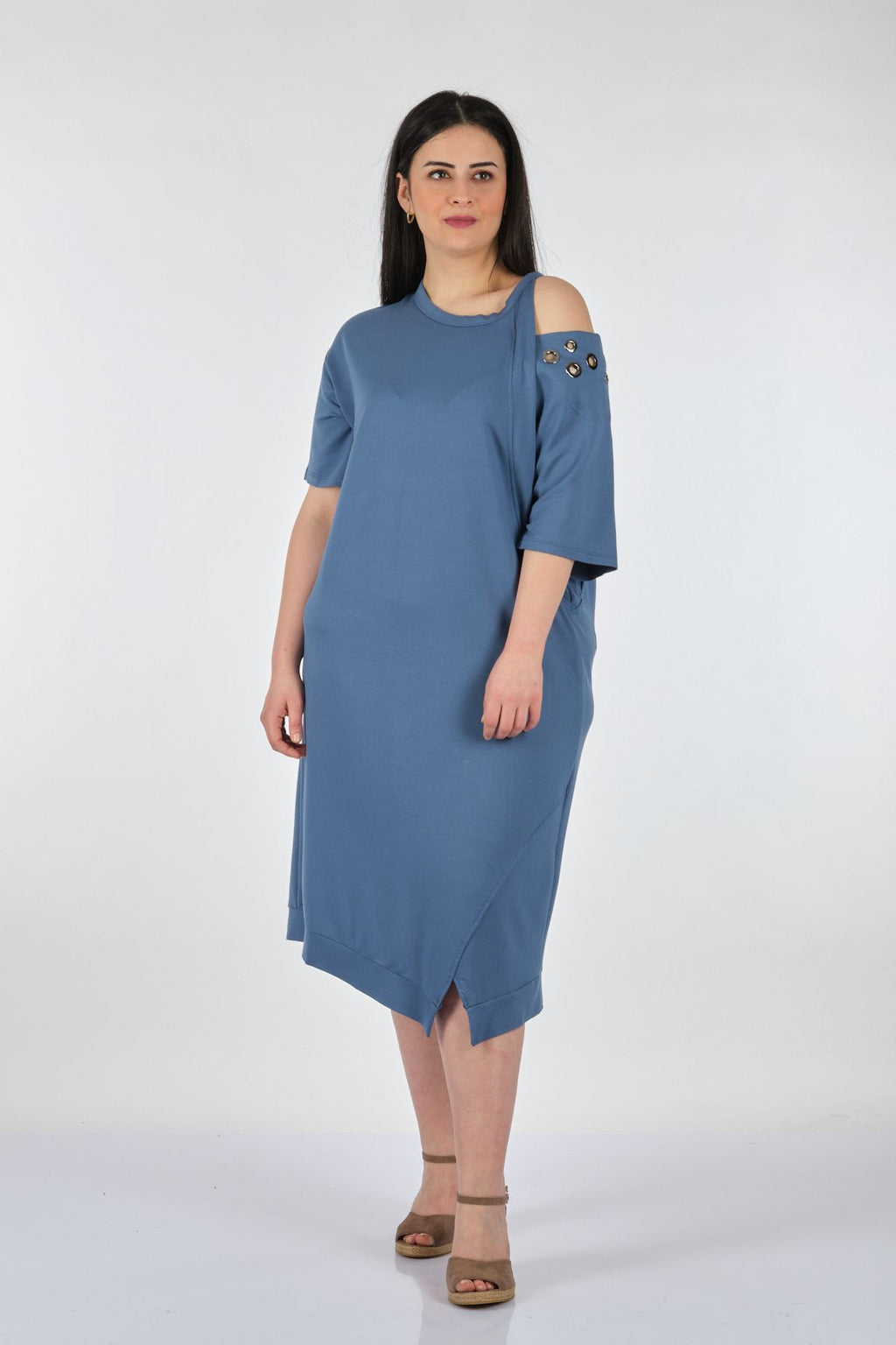 Vedi-bb Tek Omuz Oversize Midi Günlük Elbise - Rahat ve Şık