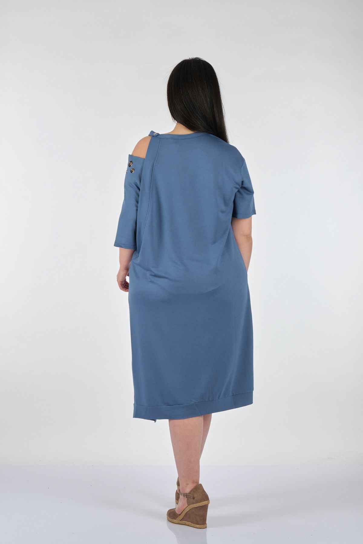 Vedi-bb Tek Omuz Oversize Midi Günlük Elbise - Rahat ve Şık
