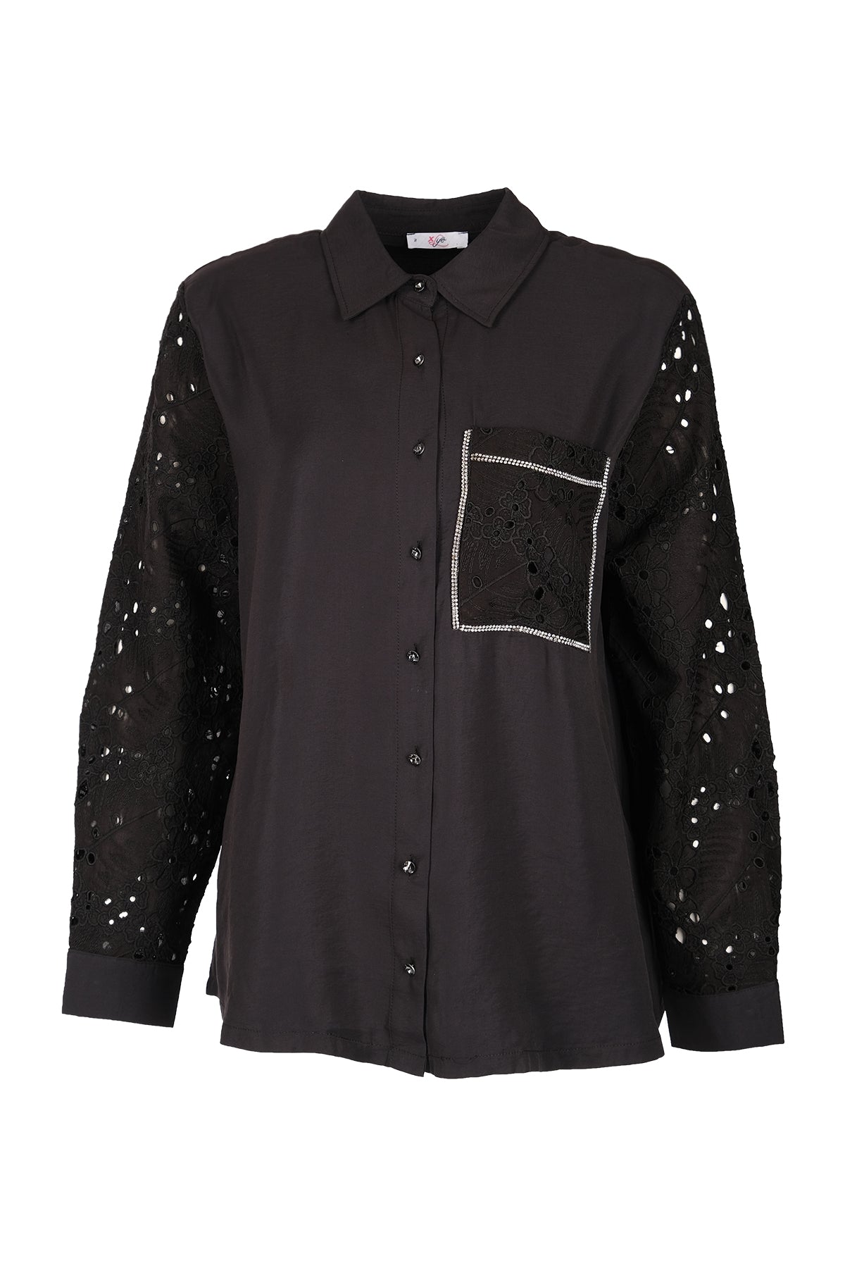 Vedi-bb Oversize Dantel Detaylı Uzun Kol Kadın Gömlek - Minimalist Stil Translation missing: ar.content.product_image_main