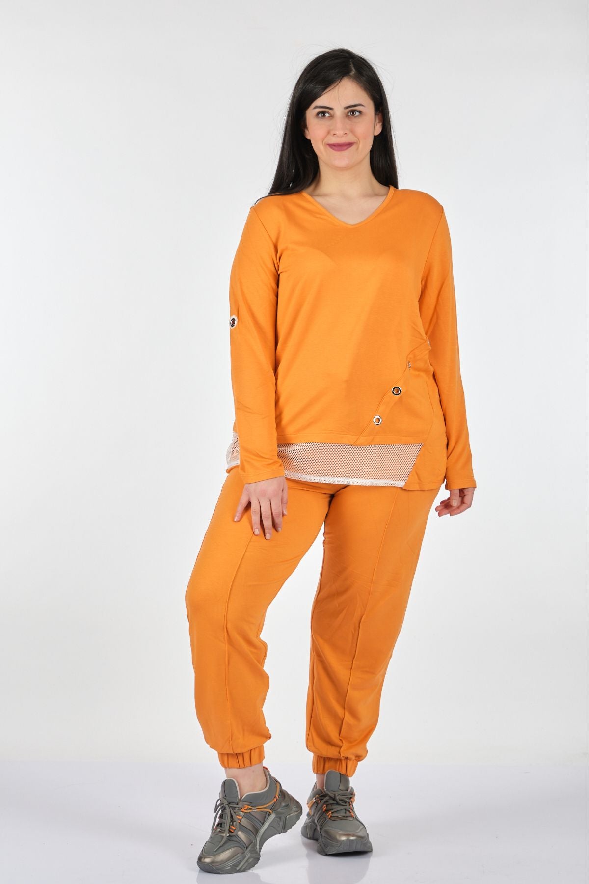 Vedi-bb Kadın Oversize V Yaka Uzun Kol Sweatshirt Takım - Rahat ve Şık Translation missing: ar.content.product_image_main