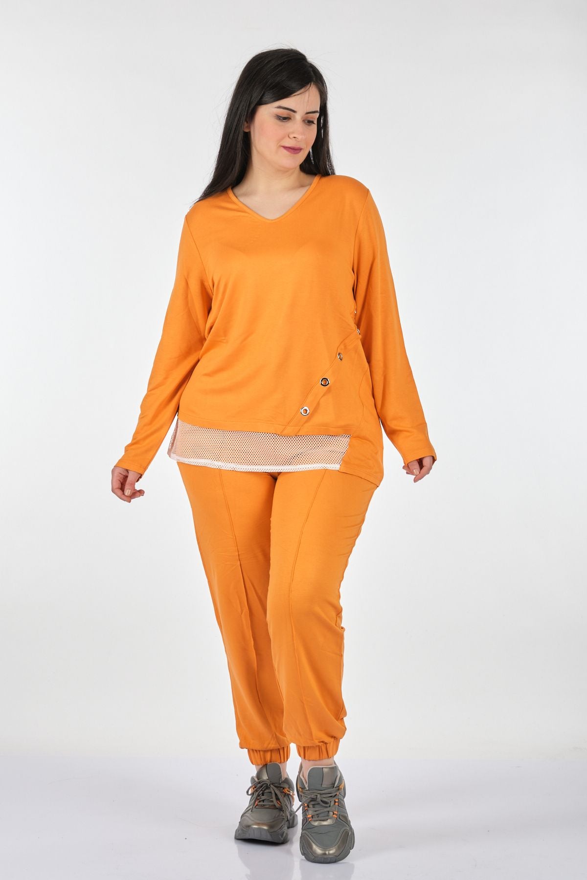 Vedi-bb Kadın Oversize V Yaka Uzun Kol Sweatshirt Takım - Rahat ve Şık Translation missing: ar.content.product_image_secondary