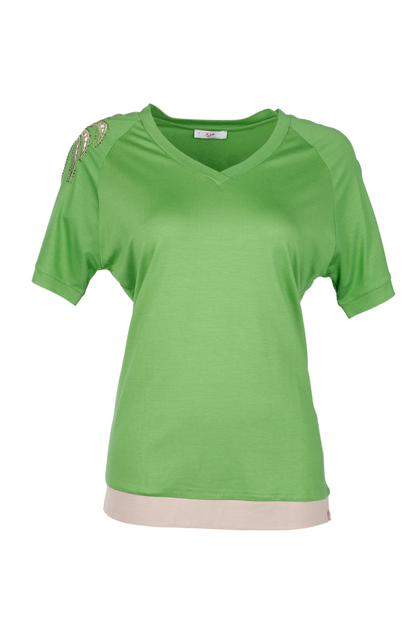 Vedi-bb Oversize V Yaka Kısa Kol Kadın T-Shirt - Minimalist Tarz