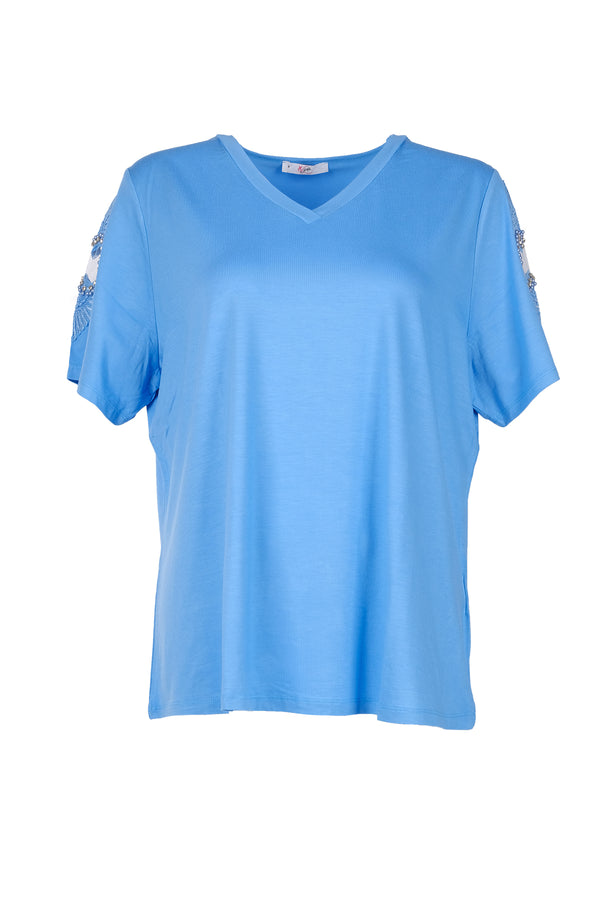 Vedi-bb Oversize V Yaka Kısa Kol Dekoratif Kadın T-Shirt